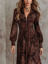 Marlene | Midi Dress with Paisley Print and Zip Neck