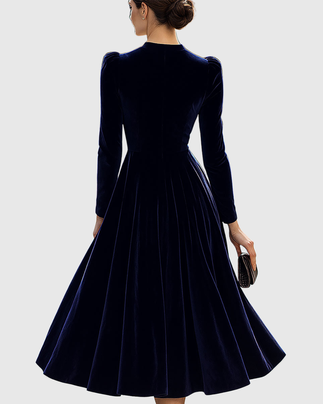Liora™ | Navy Blue Midi Dress with Long Sleeves