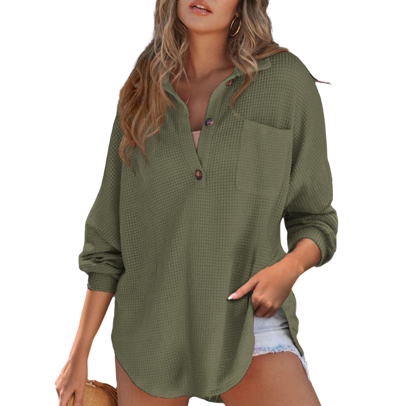Nova™ Casual Lightweight Button V Neck Tunic Blouse