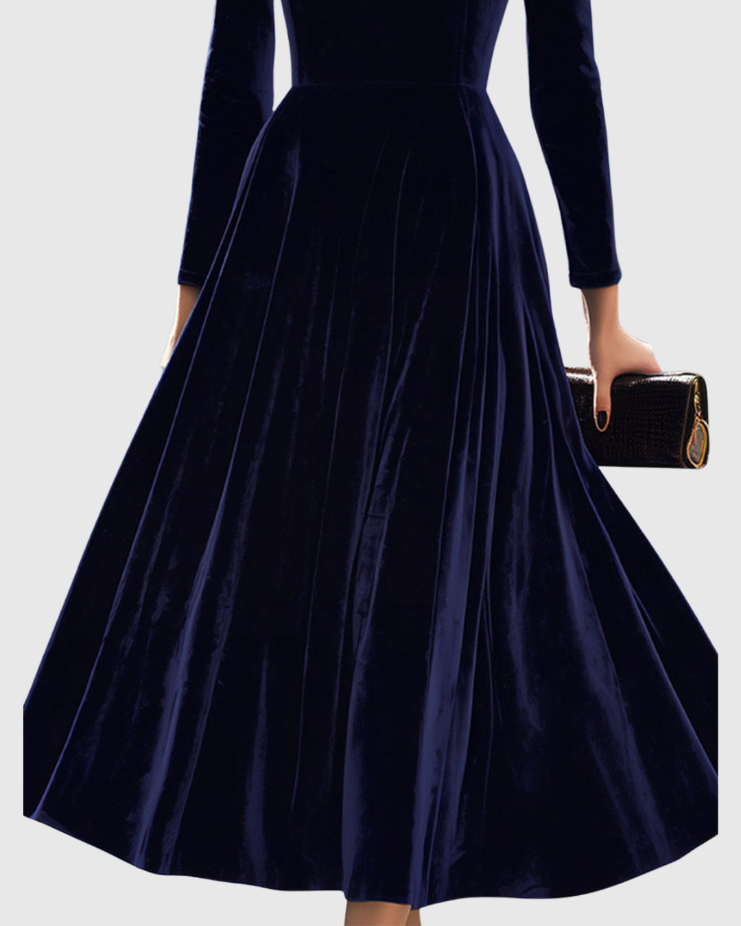 Liora™ | Navy Blue Midi Dress with Long Sleeves
