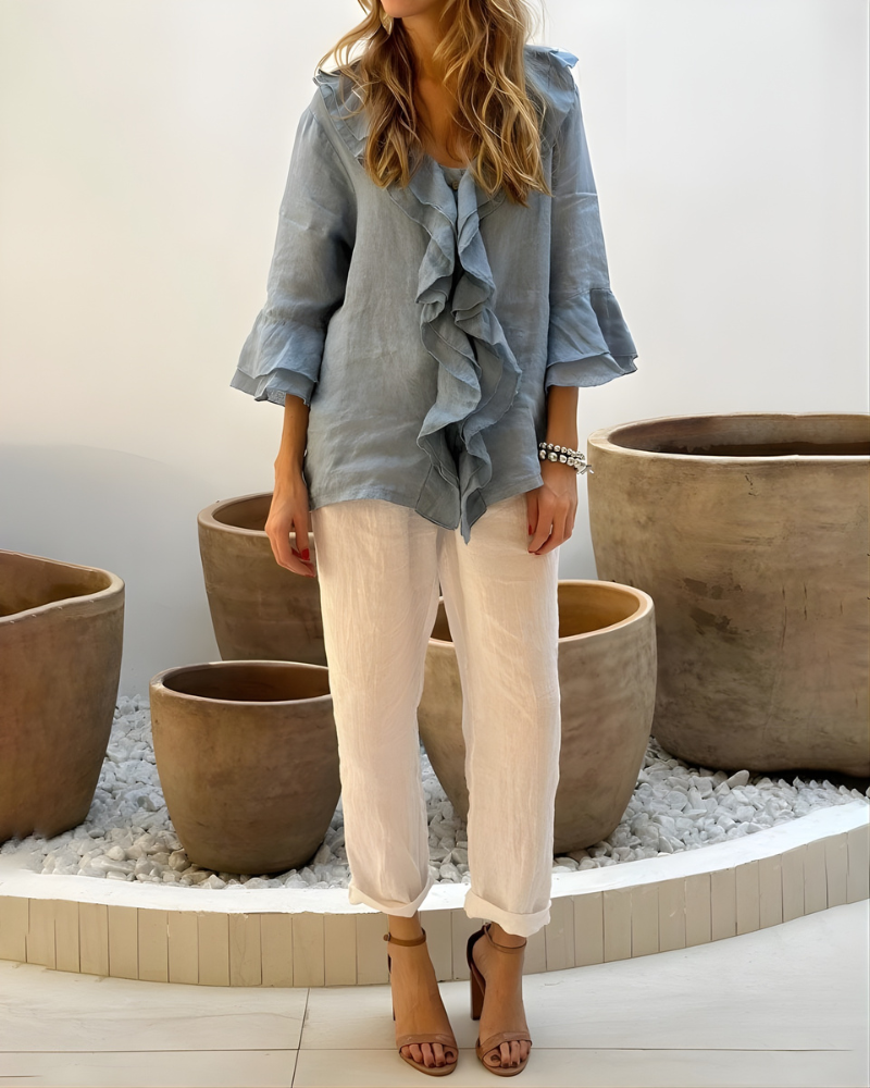 Tahlia™ Ruffled Cotton Linen Sleeve Top