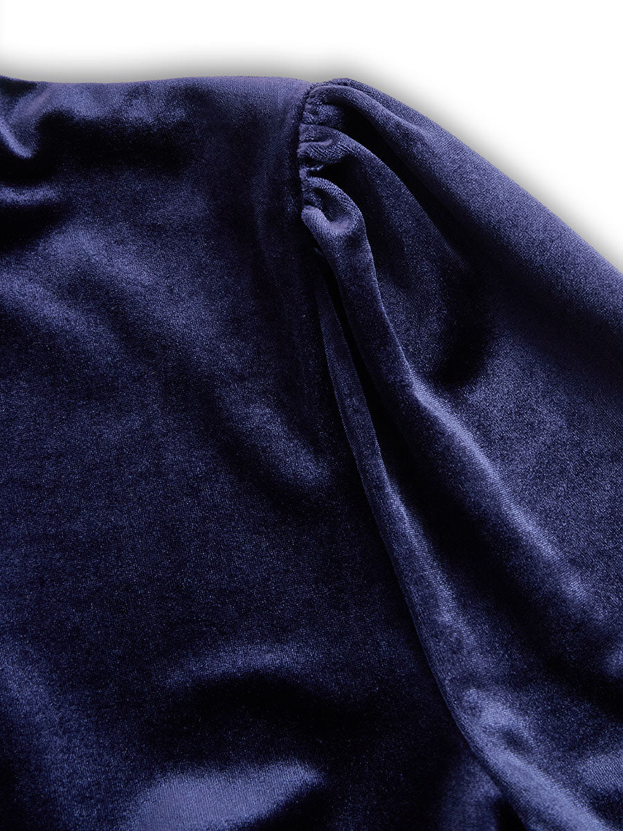 Liora™ | Navy Blue Midi Dress with Long Sleeves