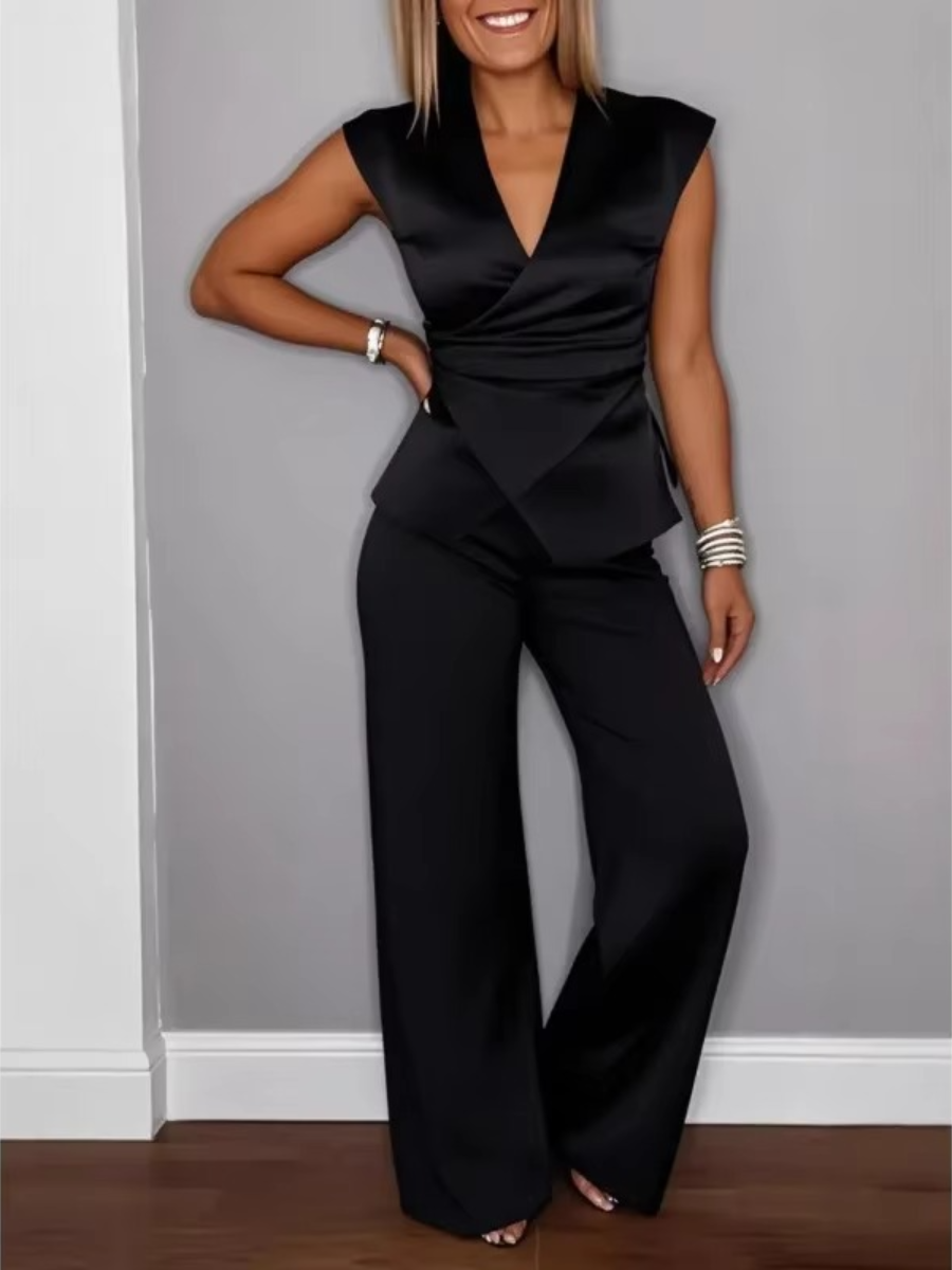 Natalie™ Elegant V-Neck Top & Trousers Set