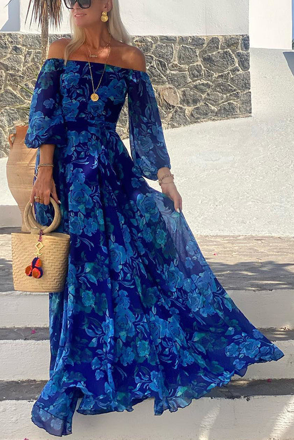 Francesca - Long dress with floral print and detachable sleeves