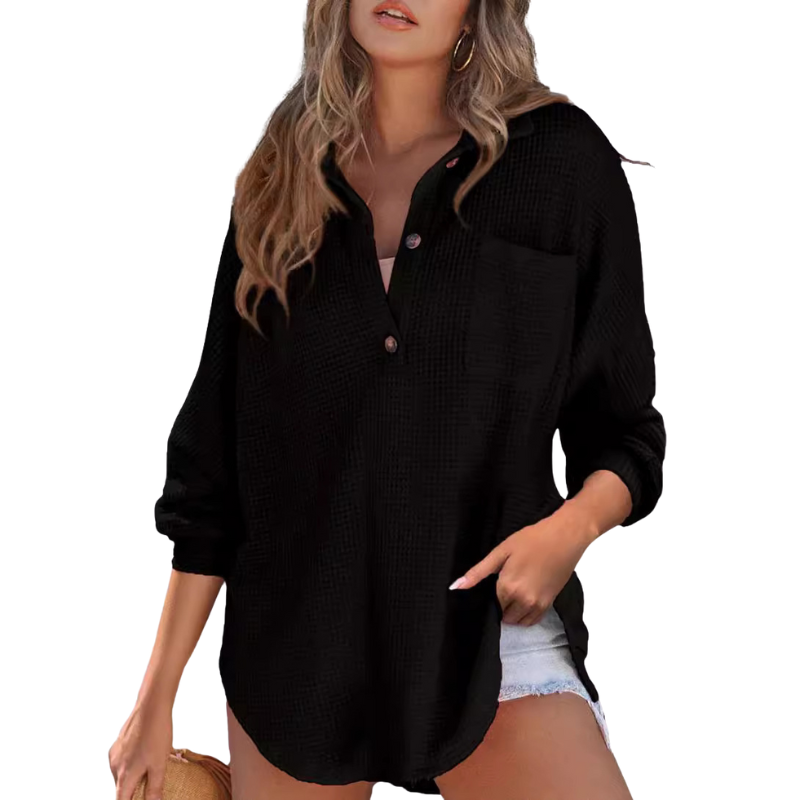 Nova™ Casual Lightweight Button V Neck Tunic Blouse