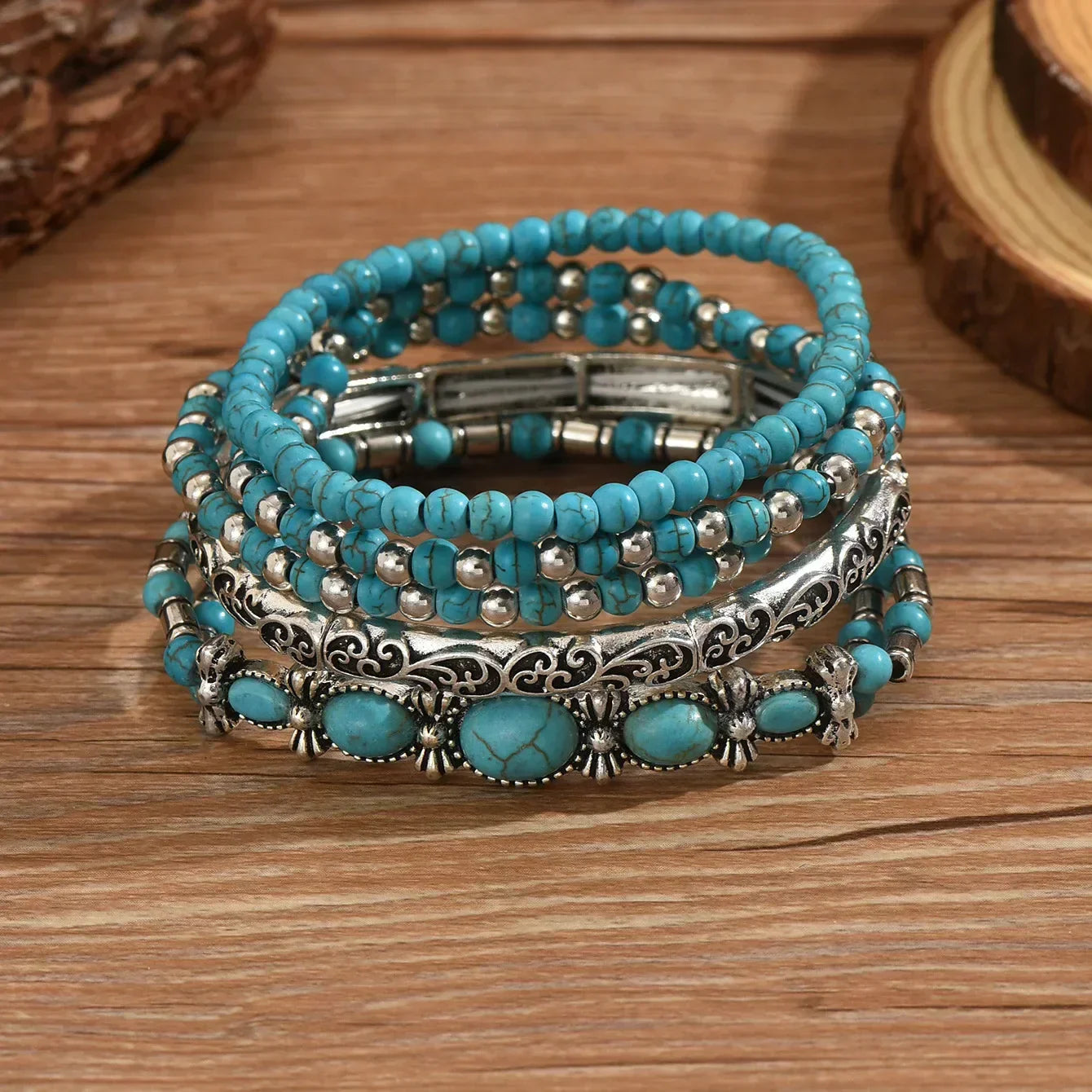 Turquoise Bohemian Beaded Bracelet Set