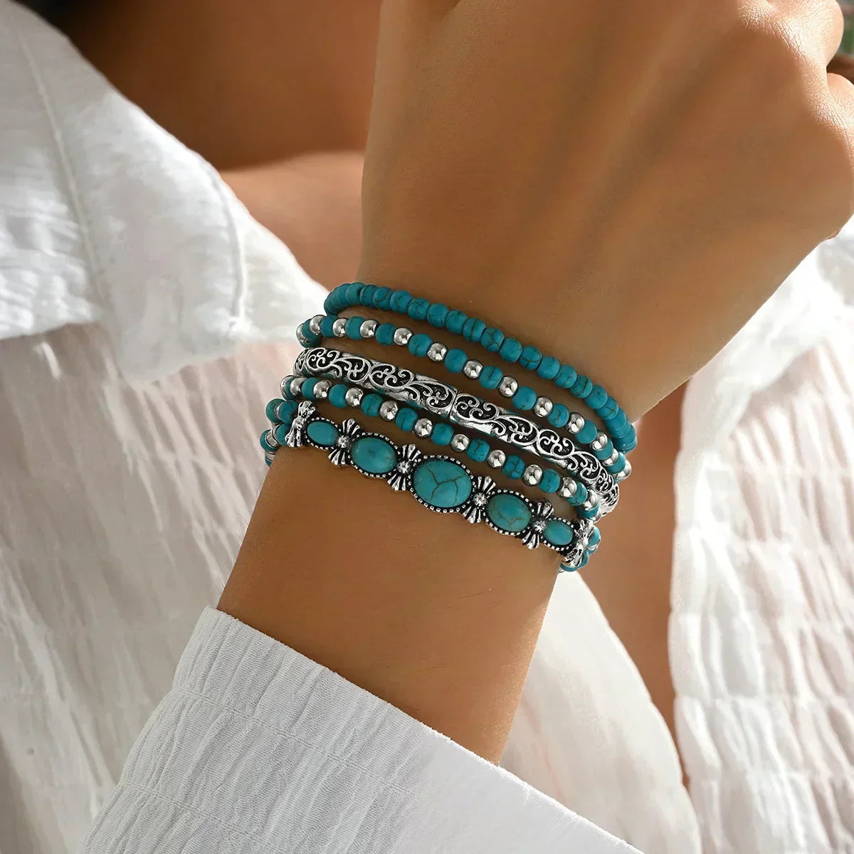 Turquoise Bohemian Beaded Bracelet Set