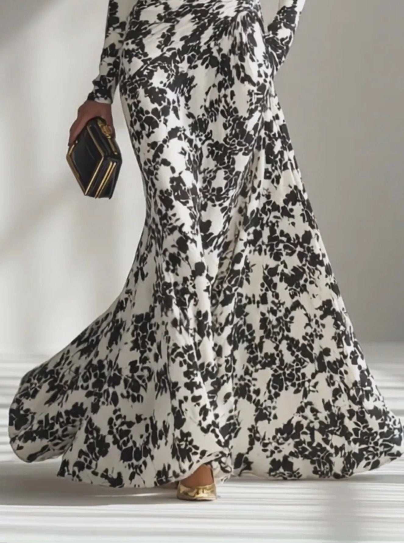 Black and White Pattern Stretch Mix Wrap Dress