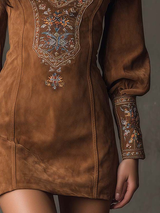 Short Length Dress with Suede Effect