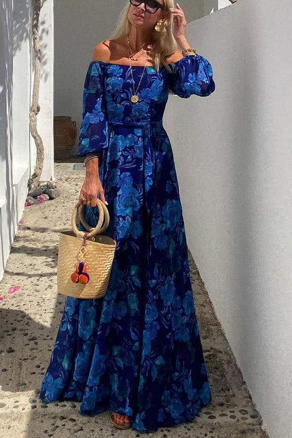 Francesca - Long dress with floral print and detachable sleeves