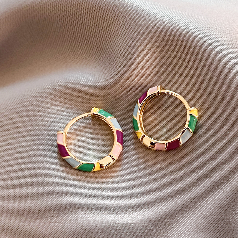 Gold-Coloured Multicoloured Enamel Hoops
