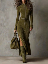 Evelyn | Suede Dress with Belt and Zip