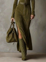 Evelyn | Suede Dress with Belt and Zip