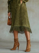 Aurora | Suede Dress with Fringes