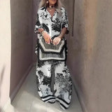 Tasha™ Printed V-Neck Top & Long Pants Set